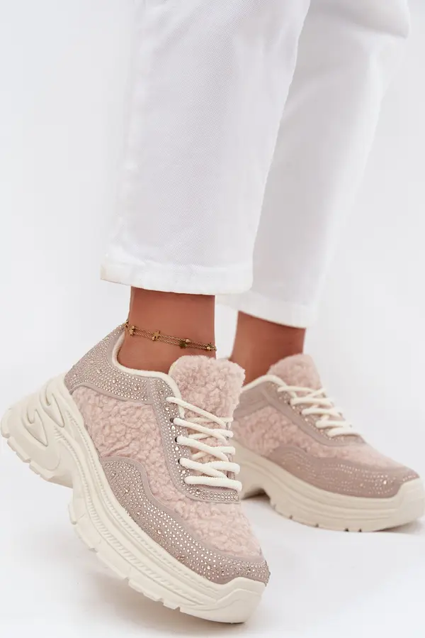 Boto Boto Дамски Кецове С Цирконии И Овча Вълна Светло Бежови Зарика