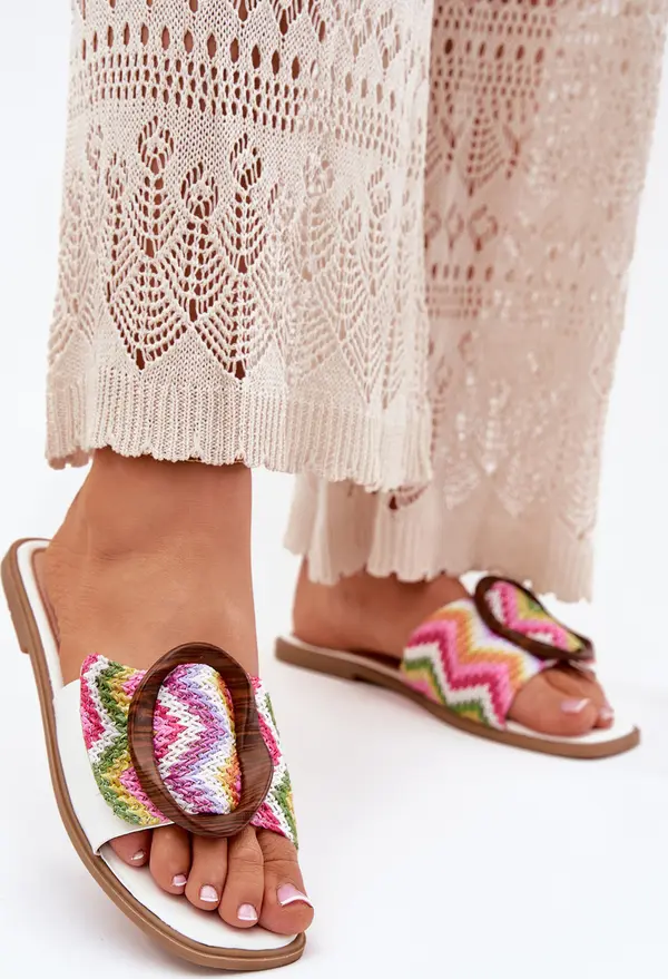 Boto Boto Дамски Плоски Сандали С Декоративна Копчалка Бели Лувам