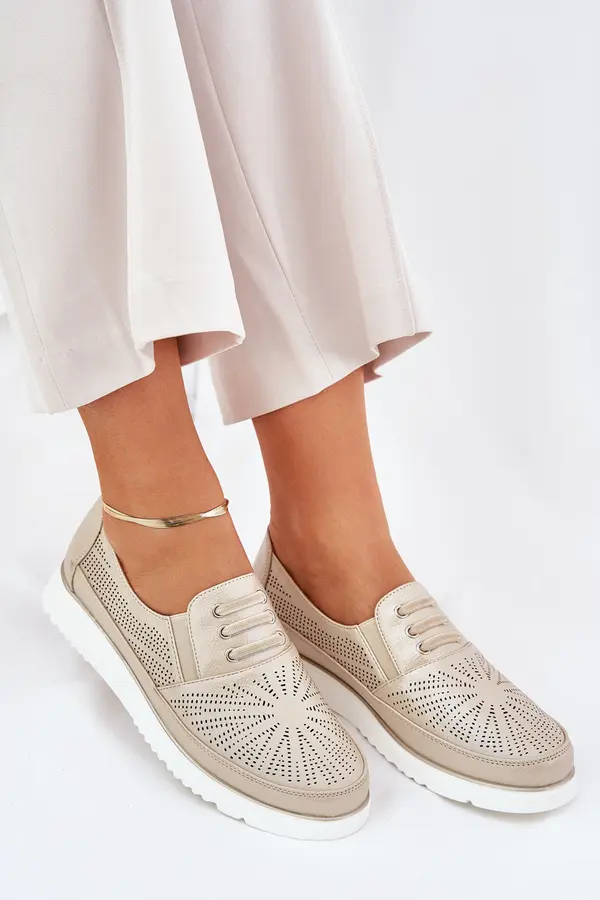 EVENTO Boto Дамски Пола Обувки Без Затваряне Перфорация Златисти Азетия