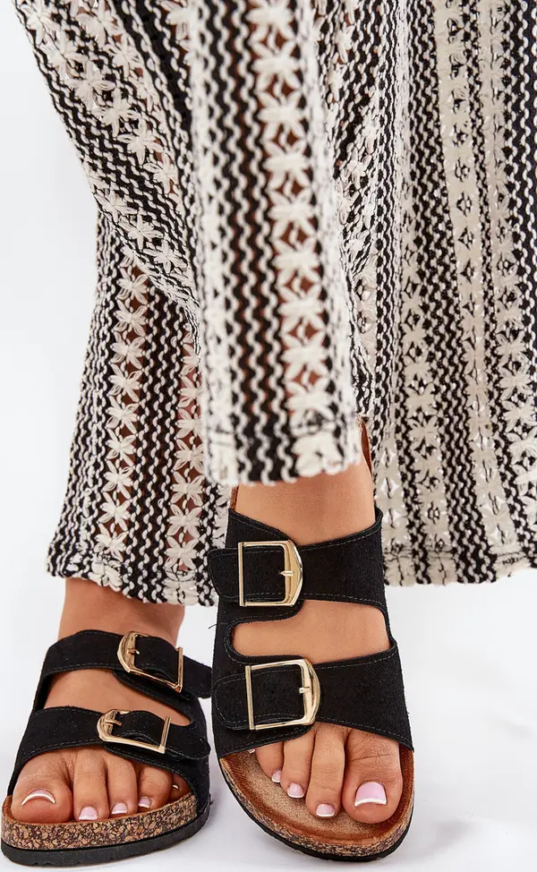 Boto Boto Дамски сандали на коркова платформа със златисти катарами черни Lisavionea