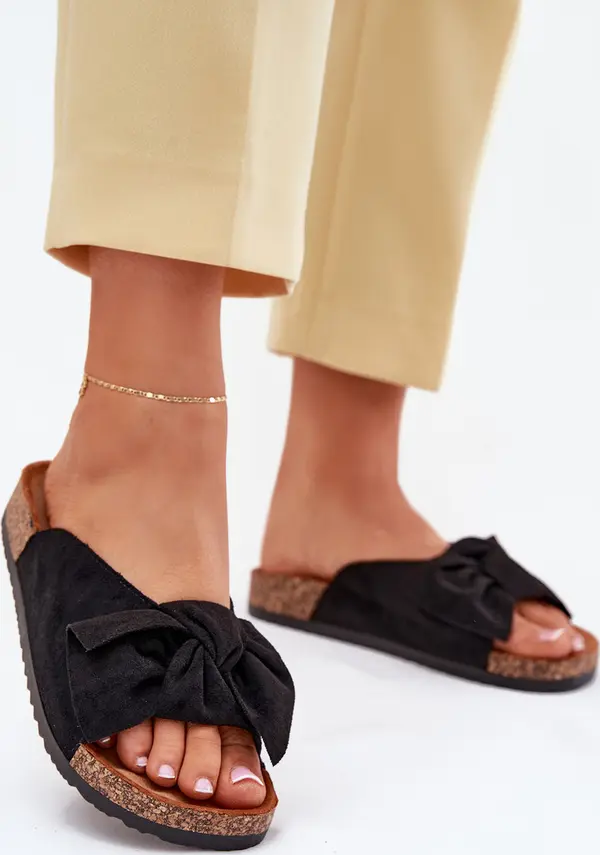 Boto Boto Дамски Сандали На Коркова Подметка С Панделка Черни Seressa