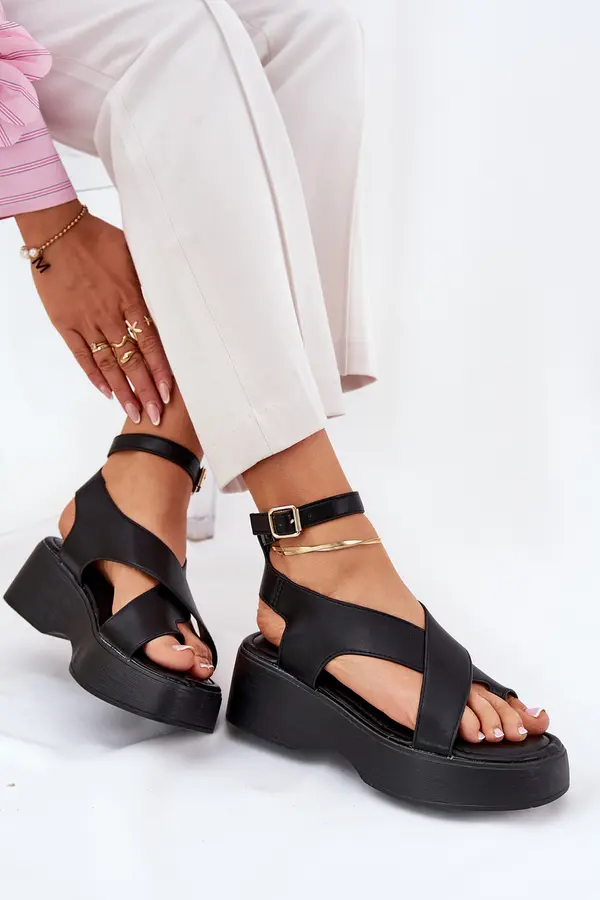 Boto Boto Дамски Сандали На Платформа И Котур Еко Кожа Черни Тензорус