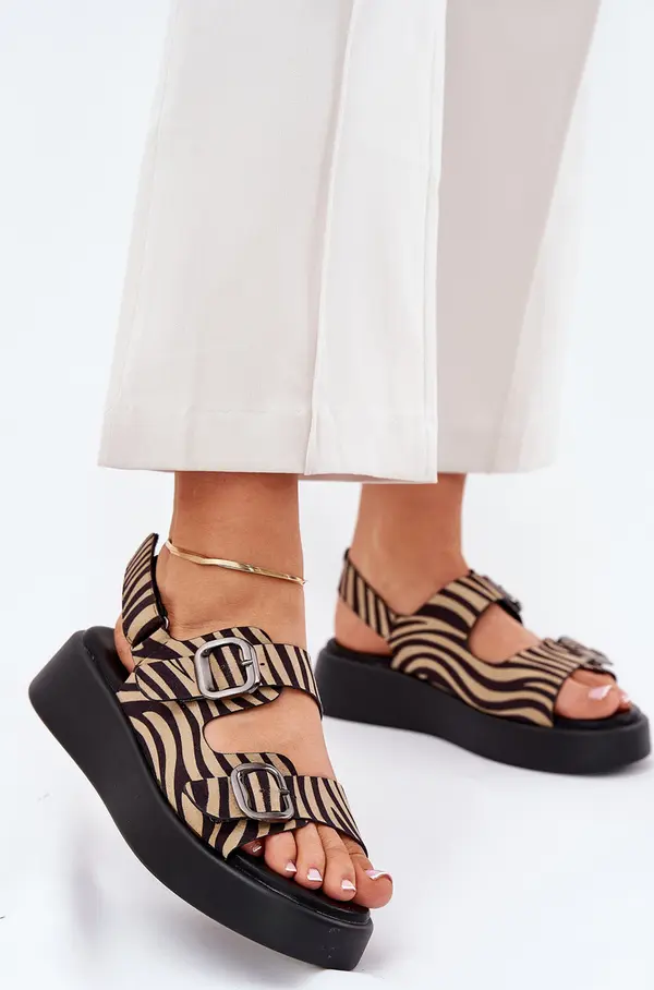 Boto Boto Дамски Сандали На Платформа И Котур С Пряжки Зебра Бежово-Черно Генорре