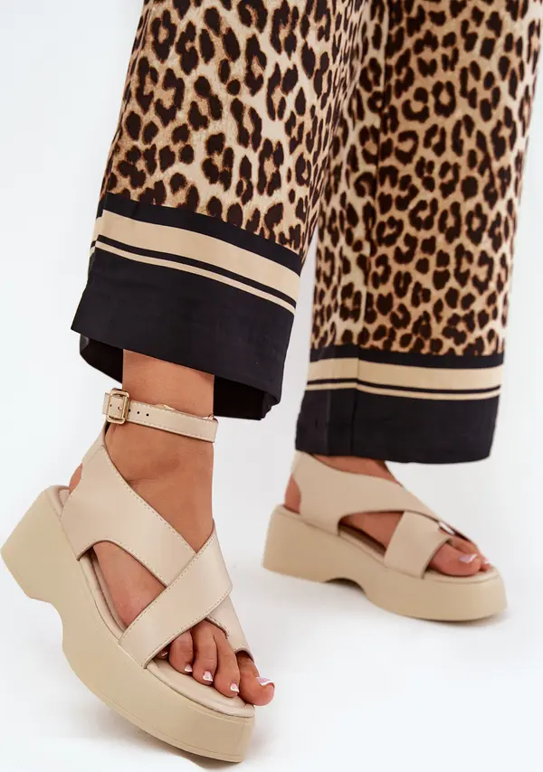 Boto Boto Дамски сандали на платформа и ток еко кожа бежови Тензорус