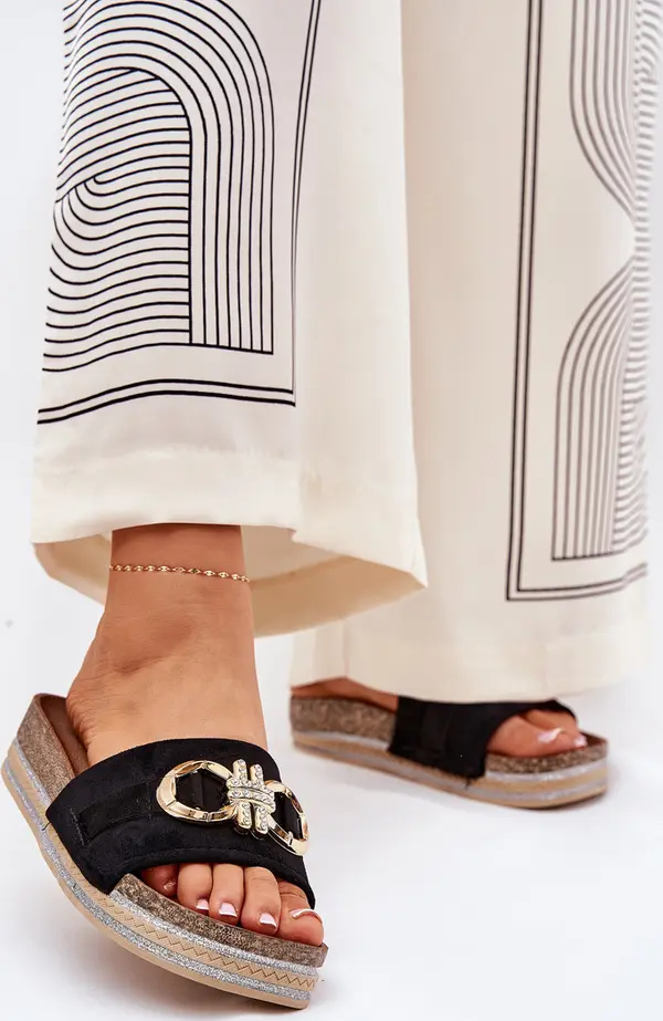 Boto Boto Дамски Сандали На Платформа С Блясък И Златна Декорация Черни Rilirea