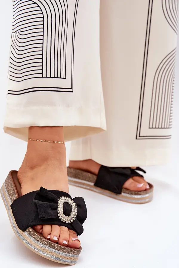 Boto Boto Дамски Сандали На Платформа С Панделка И Декоративна Брошка Черни Lenela