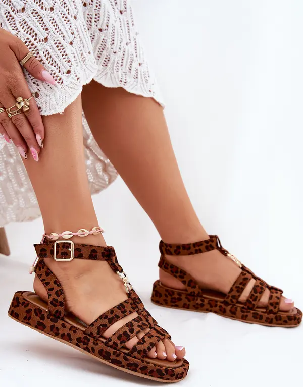 Boto Boto Дамски сандали на платформа със златен детайл леопард Картиа