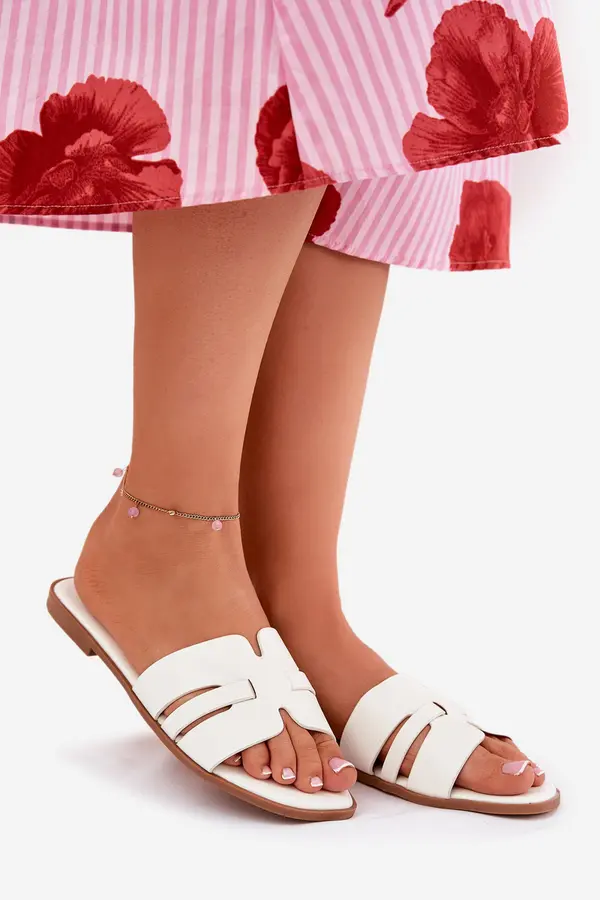 Boto Boto Дамски Сандали На Плосък Ток С Изрязвания Еко Кожени Бели Ecapus