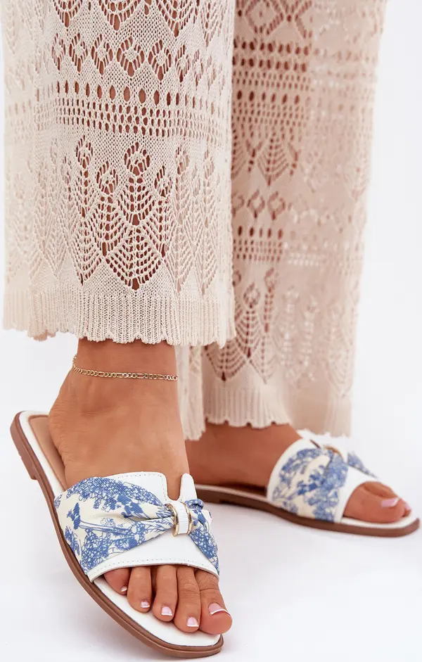 Boto Boto Дамски Сандали На Плосък Ток С Панделка Бели Авенза