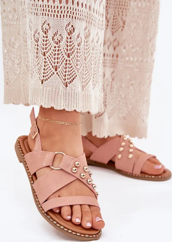 Boto Boto Дамски Сандали На Плосък Ток С Златни Шипове Розови Занира