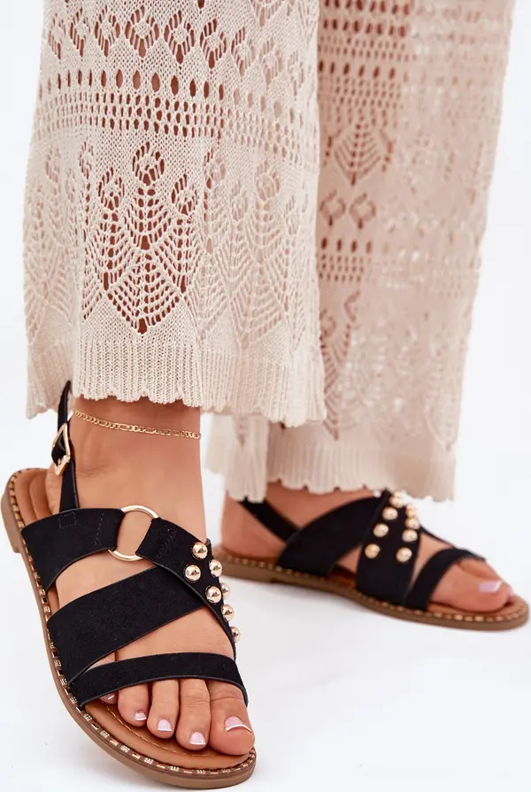 Boto Boto Дамски сандали на плосък ток със златисти шипове черни Zanira