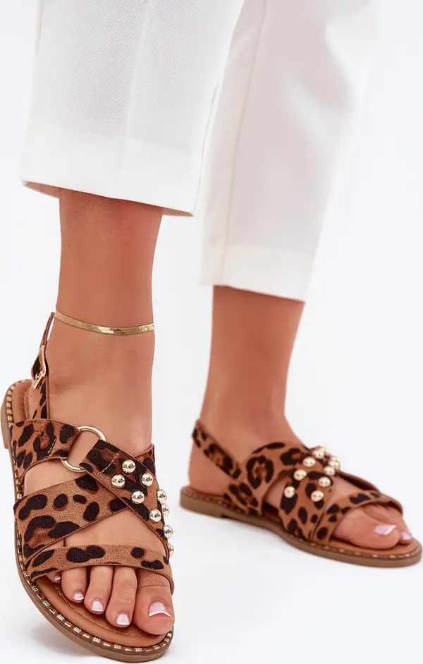 Boto Boto Дамски сандали на плосък ток със златисти шипове пантерка Занира