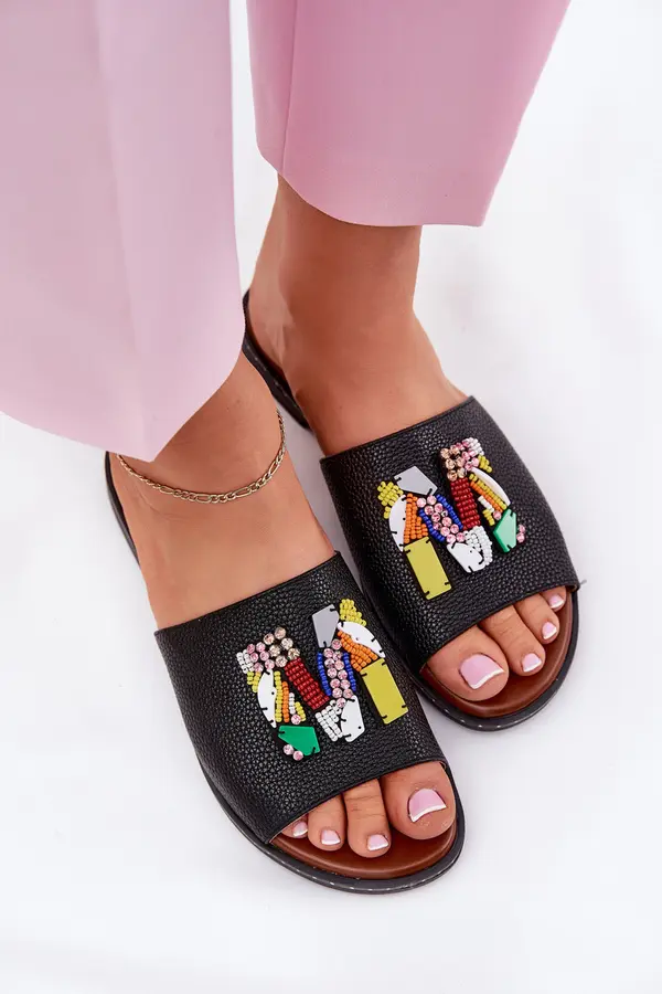 Boto Boto Дамски сандали на равна подметка с декорация черни Clelione