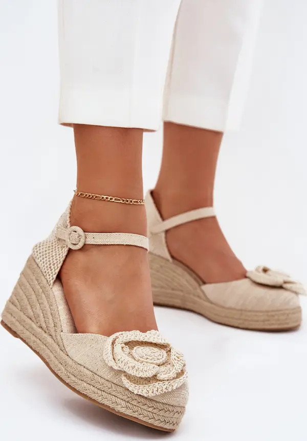 Boto Boto Дамски Сандали На Ток С Плетка И Вязан Цвете Бежови Ismilea