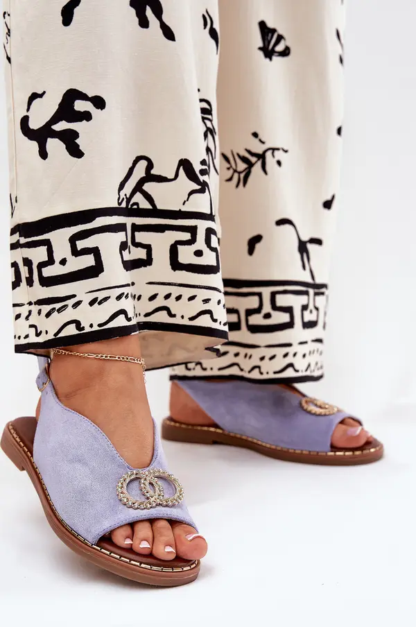 Boto Boto Дамски Сандали С Декорация На Плосък Син Обувка Еко Кадифе Бежови Ralisses