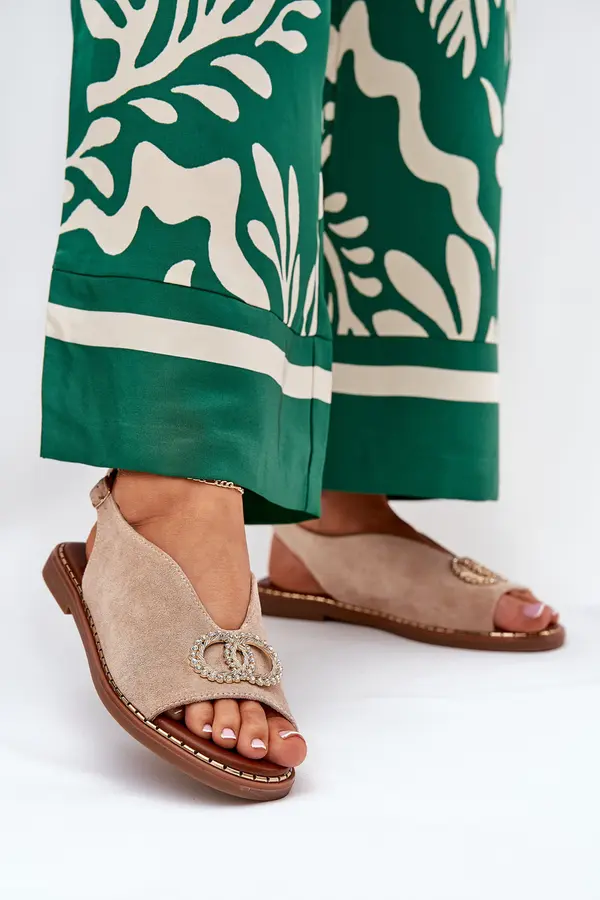 Boto Boto Дамски Сандали С Декорация На Плосък Ток Еко Замша Бежови Ралиссес