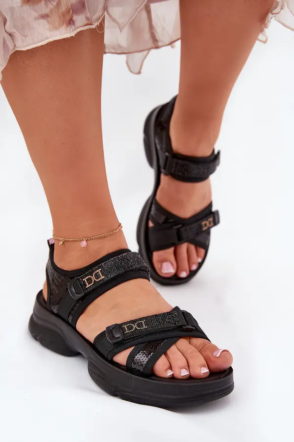 Boto Boto Дамски Сандали С Пайети На Велкро Черни Gonev