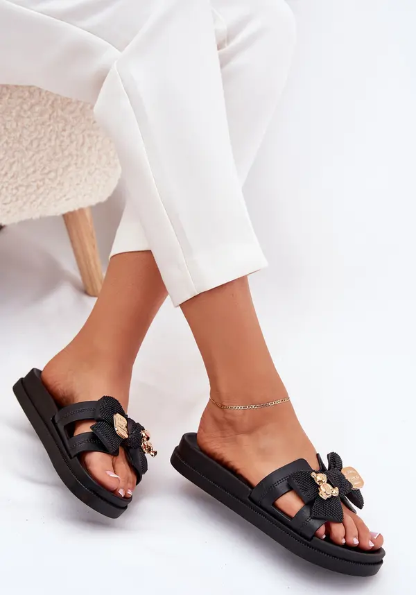 Boto Boto Дамски Сандали С Панделка И Златна Брошка Черни Lynara