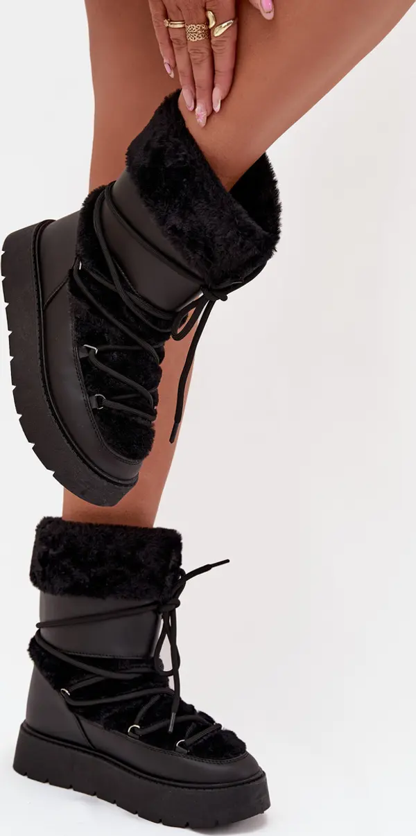 Boto Boto Дамски Снежни Обувки С Козина И Връзка На Платформа Черни Marinna