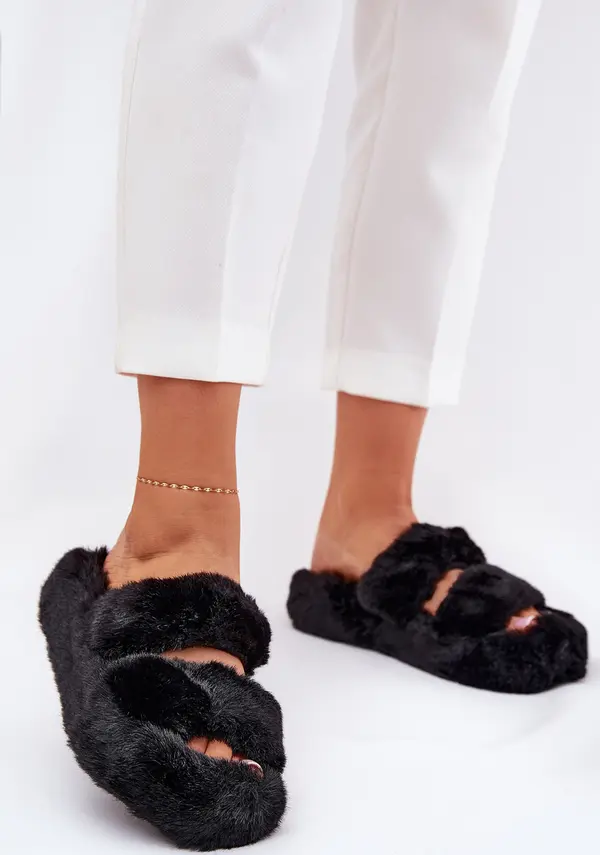 Boto Boto Дамски Вълнени Чехли На Платформа Черни Талфеди