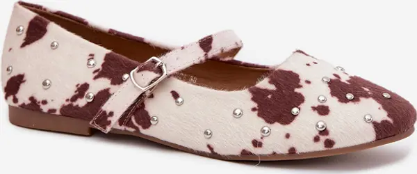 Boto Boto Декорирани дамски балерини с панделка в бяло-кафяво Olivisse