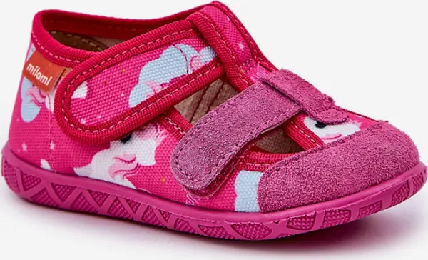 Milami Boto Детски чехли Милани с велкро в еднорози фуксия Reathiana