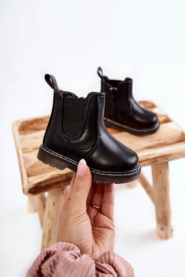 Boto Boto Детски кожени топли боти Black Porky