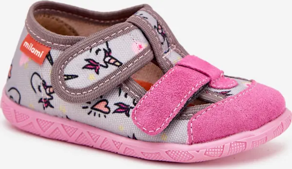 Milami Boto Детски пантофи Milami с велкро в еднорози сиво-розови Reathiana