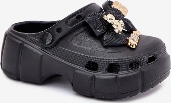 Boto Boto Детски Сандали За Момичета Пяна С Панделка И Декорации Черни Selvana