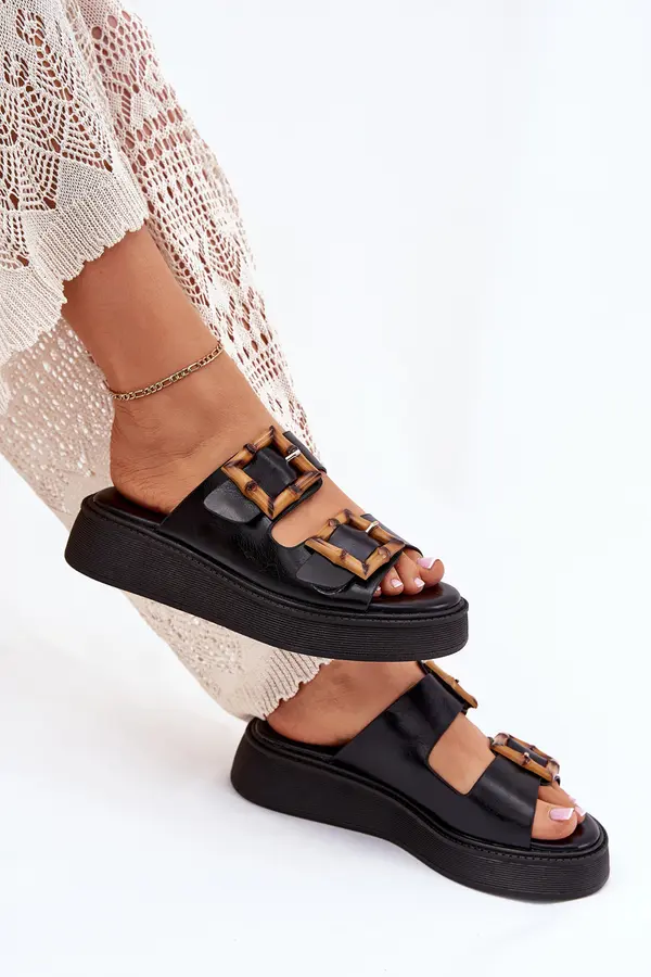 Boto Boto Еко Кожени Сандали За Жени На Платформа С Пряжки Черни Xanivia