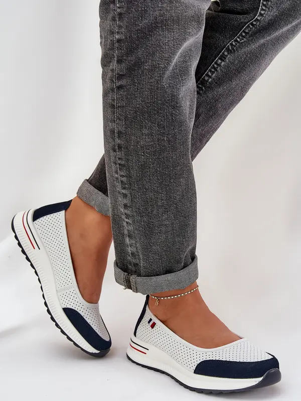 EVENTO Boto Кожени Балерини На Платформа Бяло-Синьо Nelviera