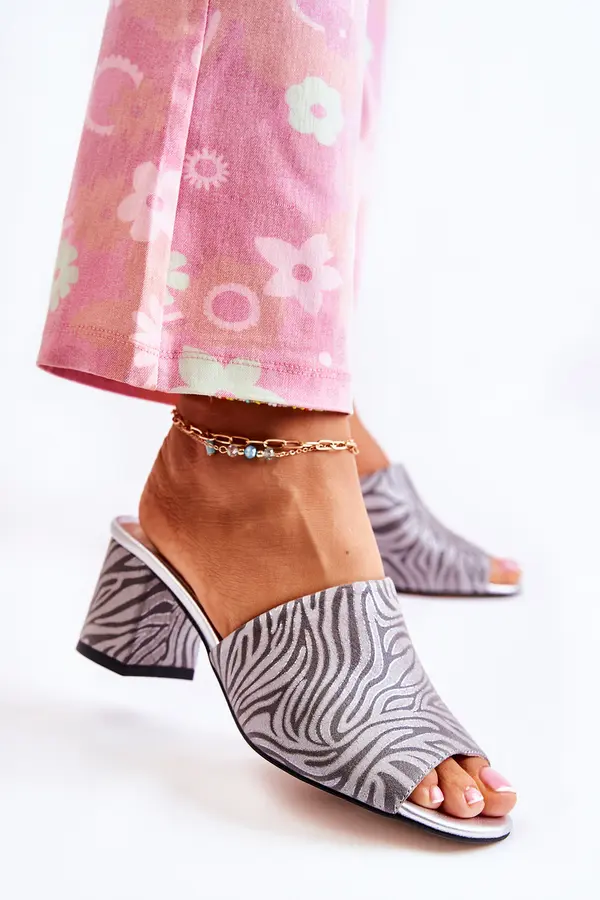 Boto Boto Кожени дамски чехли на висок ток Zebra Grey Nessita