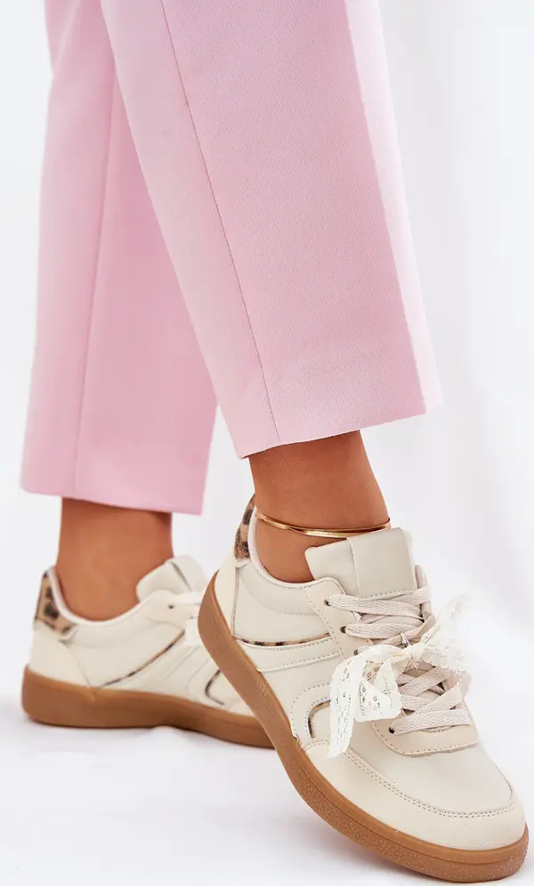 Boto Boto Ниски Дамски Кецове С Дантела Леопардови Бежови Зиеле