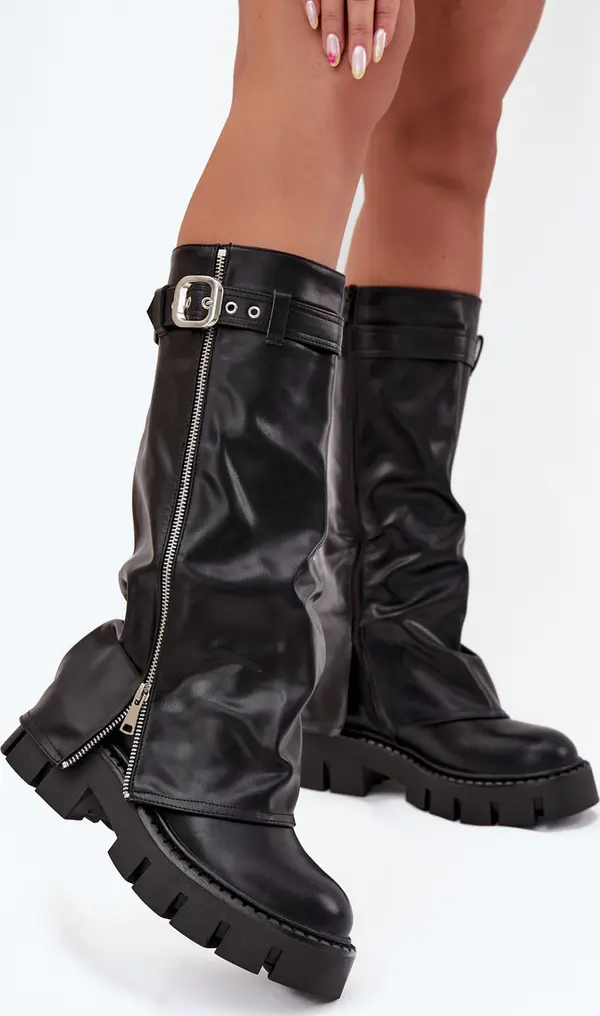 Boto Boto Отопляеми ботуши с извита яка закопчалка и сребърен цип черни Armena