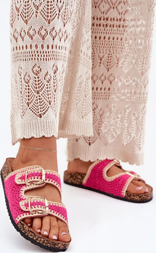 Boto Boto Плетени Чехли За Жени С Златни Катарами Фуксия Фенира