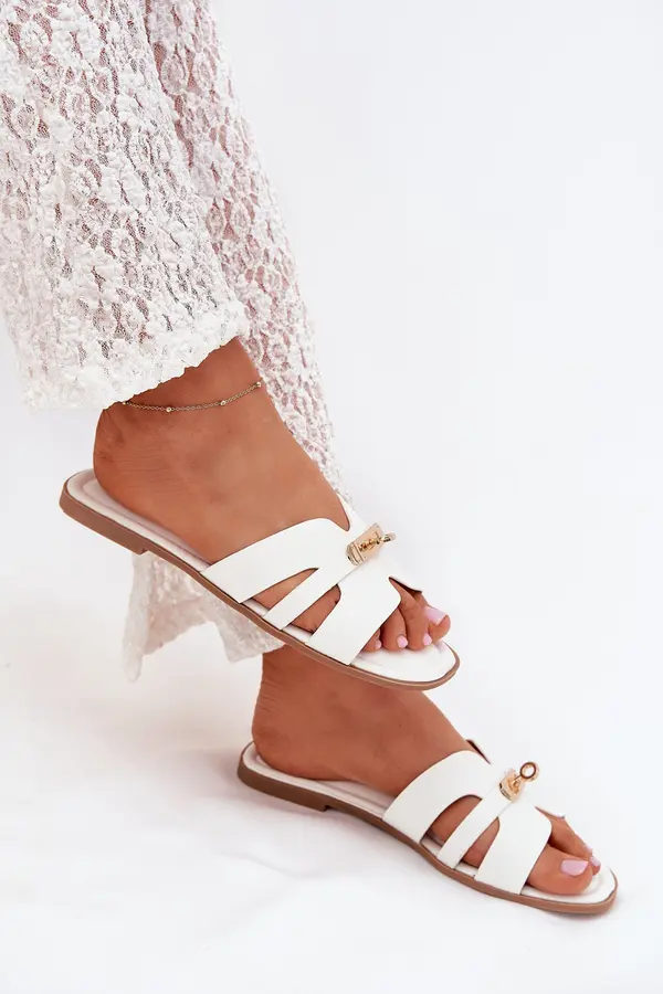 Boto Boto Плоски Дамски Сандали С Лента И Златен Детайл Бели Керенза