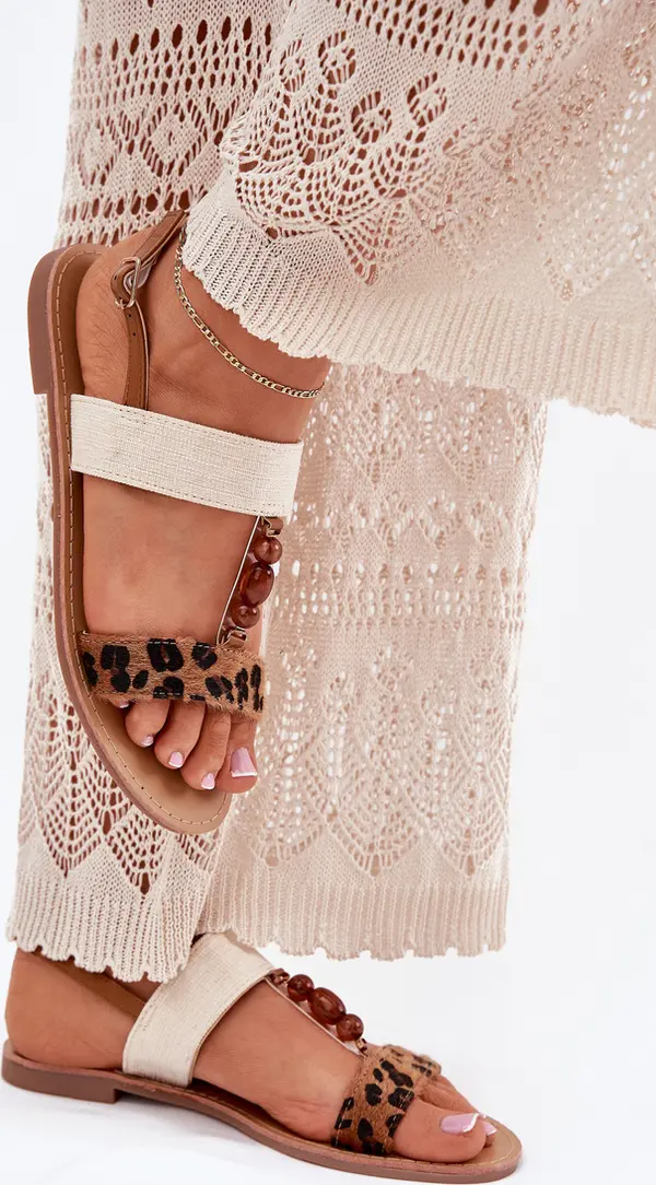 Boto Boto Плоски Дамски Сандали С Мъниста Леопардови Кафяви Virona