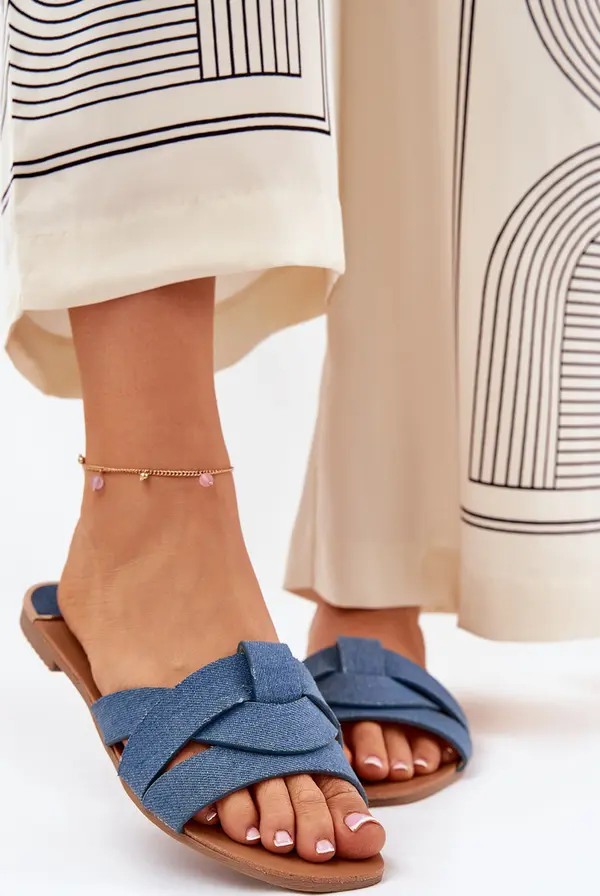 Boto Boto Плоски Дамски Сандали С Преплитащи Се Ленти Джинсови Селаенор