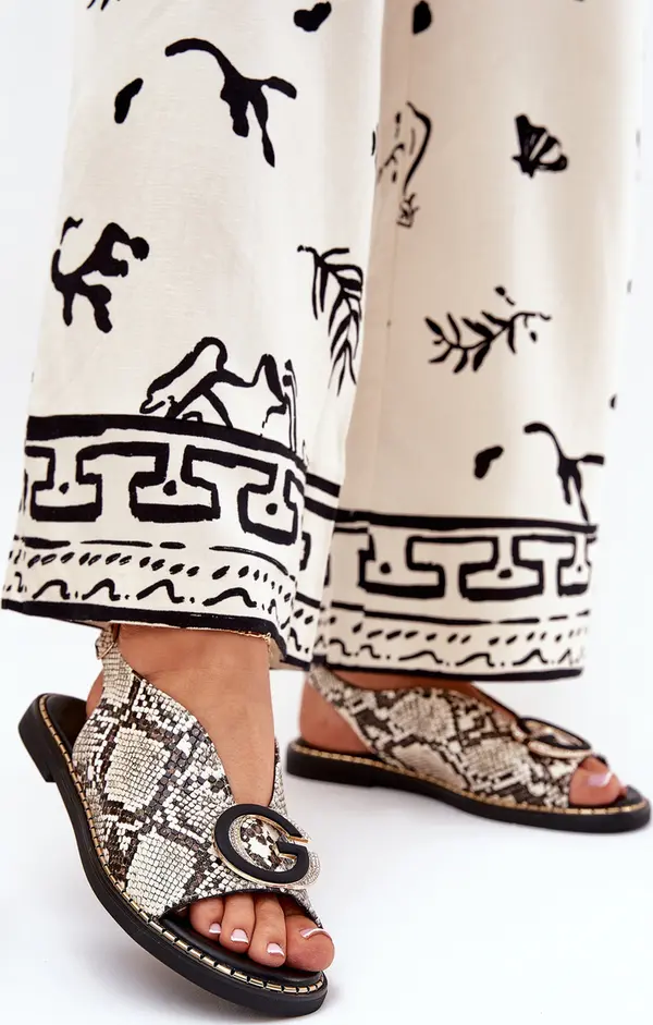 Boto Boto Плоски сандали с декорация змийски модел бежово-кафяви Haliones