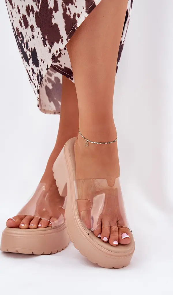 Boto Boto Прозрачни Дамски Чехли На Платформа И Масивен Ток Бежови Ризана