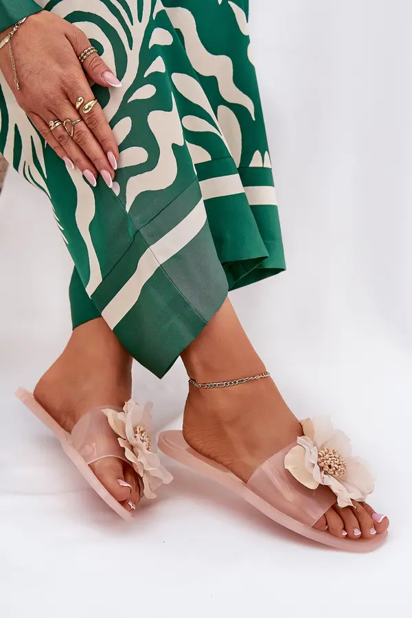 Boto Boto Прозрачни Плоски Чехли За Жени С Изкуствено Цвете Нюд Вобета