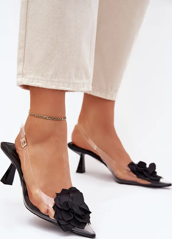 Boto Boto Прозрачни Сандали На Ток С Декоративен Цвете Черни Risalie