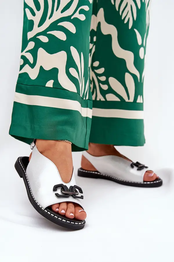 Boto Boto Сандали На Плосък Ток С Декорация Еко Кожа Сребърни Tillireta