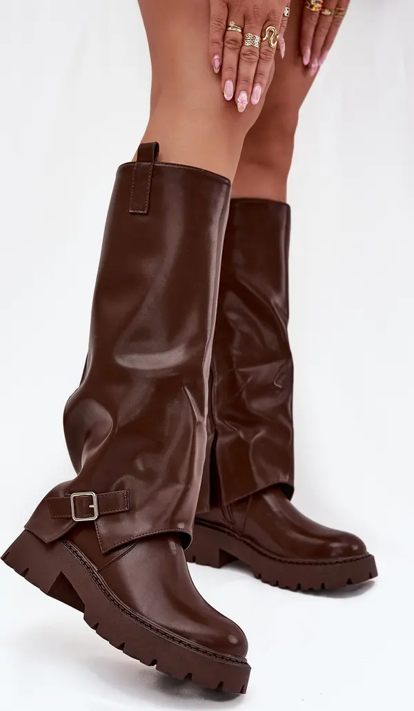 Boto Boto Топли ботуши с обърната част и катарама шоколадови Fiorae