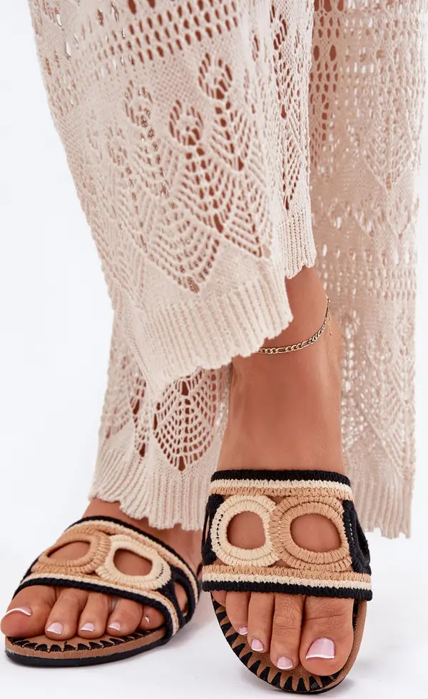 Boto Boto Вязаните Женски Чехли На Плосък Ток Черни Нирина