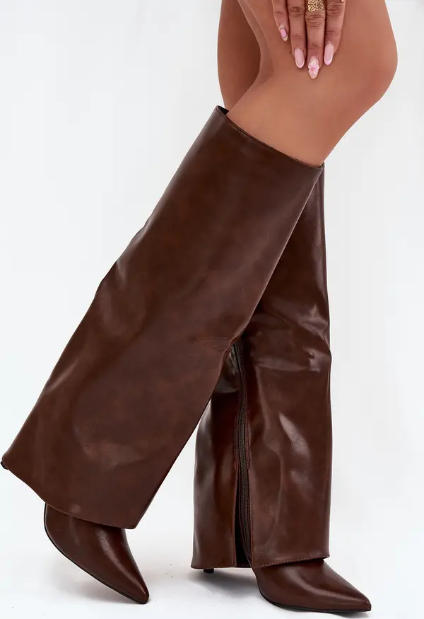 Boto Boto Затоплени Боти На Ток С Извита Ширина Шоколадови Тамония