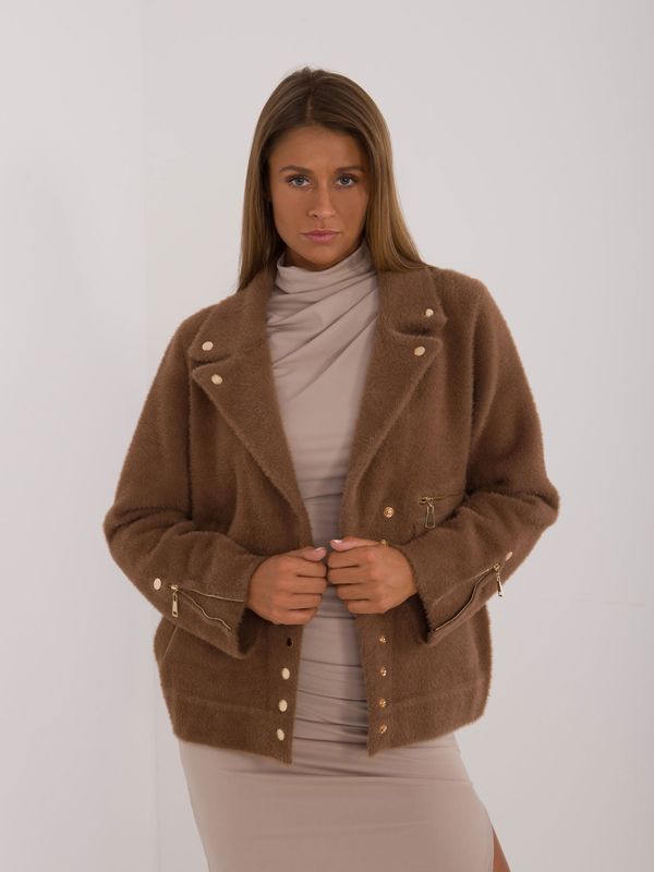 Fashionhunters Brown alpaca jacket with snap fasteners