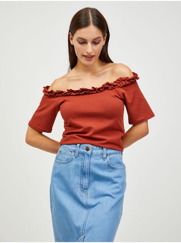 Pieces Brown crop top with open shoulders Pieces Leah - Women's