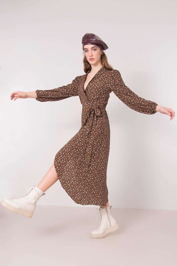 Fashionhunters Brown dress with BSL patterns
