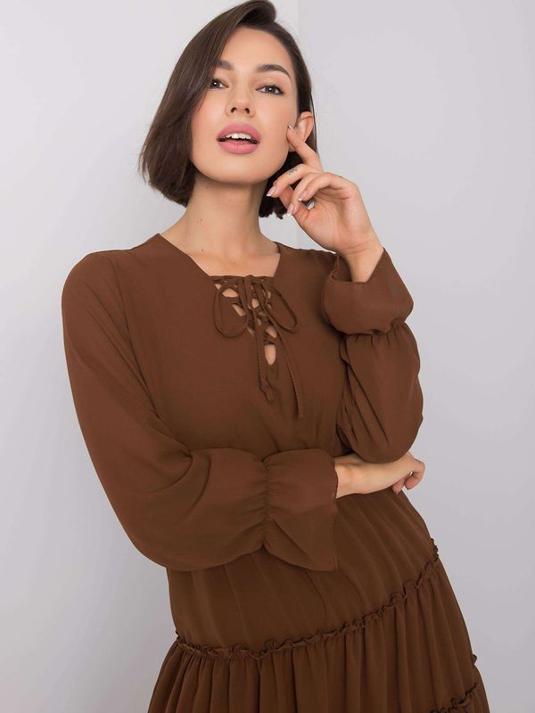 Fashionhunters Brown dress with frill